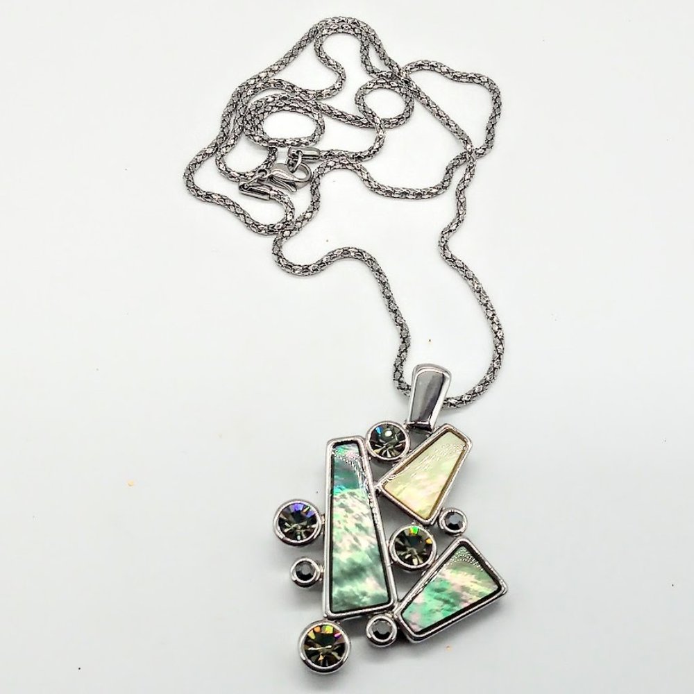 Lia Sophia Iridescent Abalone and Crystal Pendant Necklace - Silver Tone